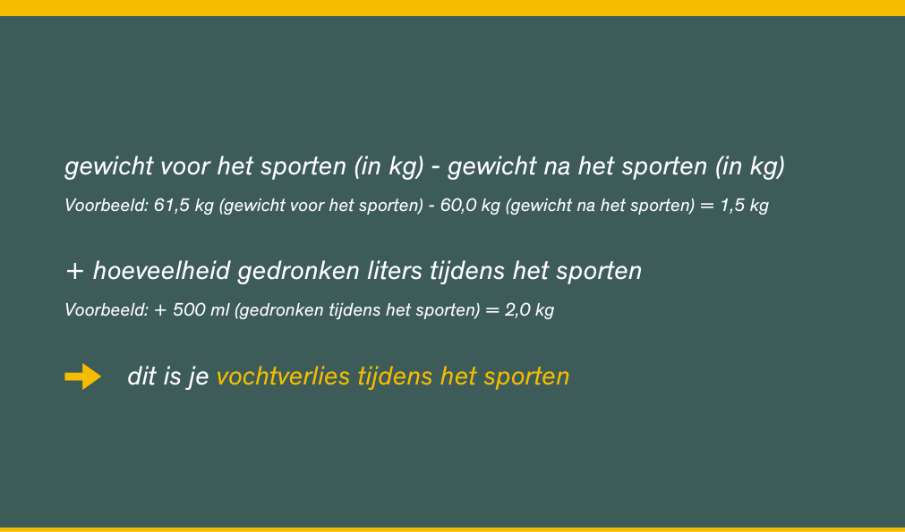 vochtverlies tijdens het sporten calculatie